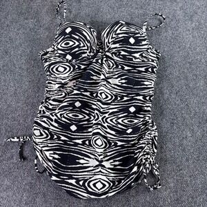 Assets‎ by Sara Blakely Spanx Swimsuit Womens L Black White Ruched Top Underwire